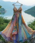 Summer Irregular Lace Patchwork BeadedRuffle Dress 7d76