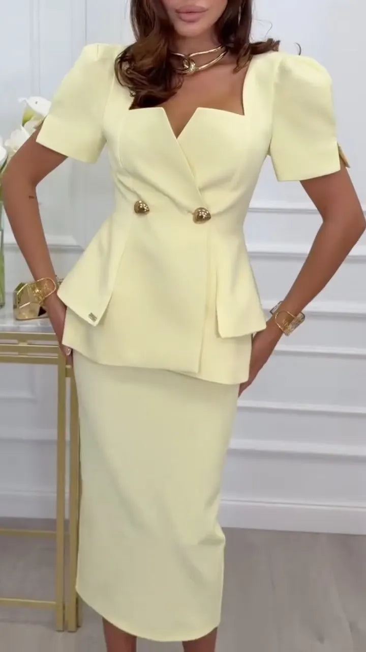 Peplum Blazer Top & Pencil Skirt Set