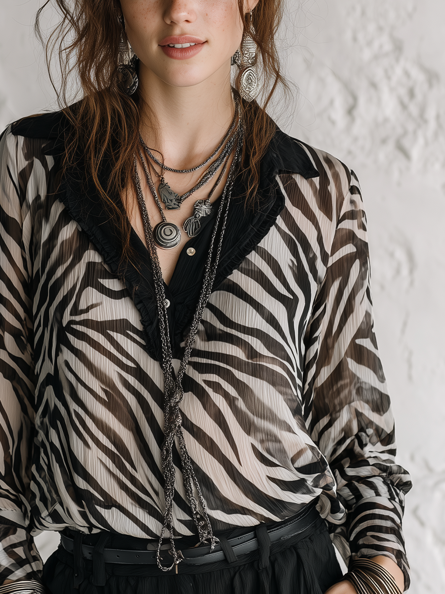 Bohemian Zebra Print Chiffon Shirt
