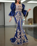 Women's Bell Sleeve Embroidered Evening Dress