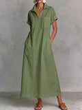 Zipper Solid Color Pockets Sleeveless High Waisted V-neck Maxi Dresses