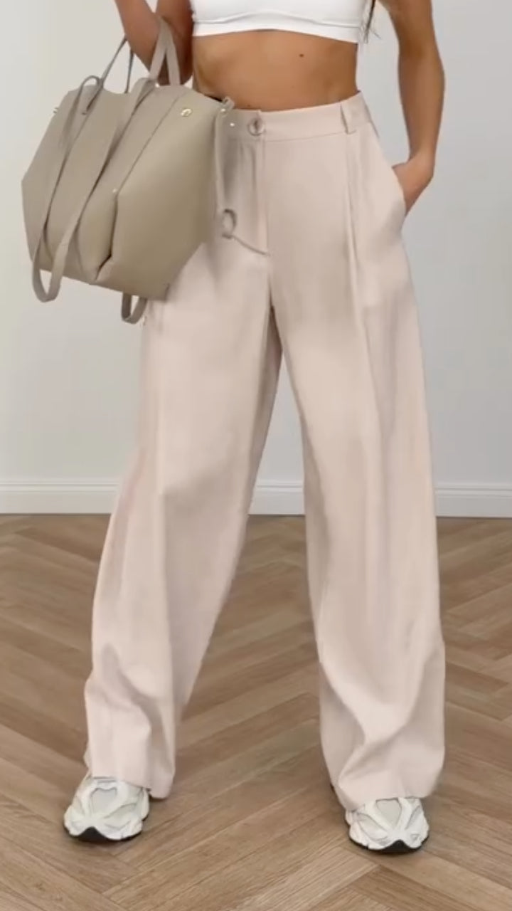 High Waist Pleated Loose Wide Leg Suit Pants,
