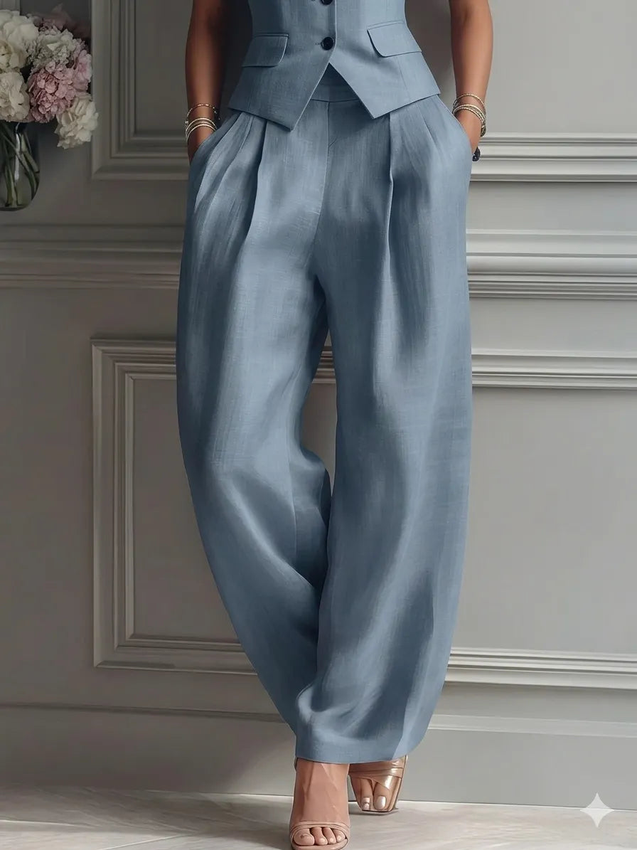 Elegant 2-Piece Tailored Vest and Wide-Leg Trousers Set