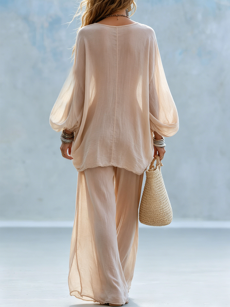 Bohemian Light Beige Chiffon Suit