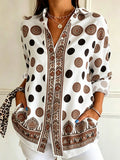 Women's Vintage-style Long-sleeve Casual Shirt With Totem And Polka Dot Print