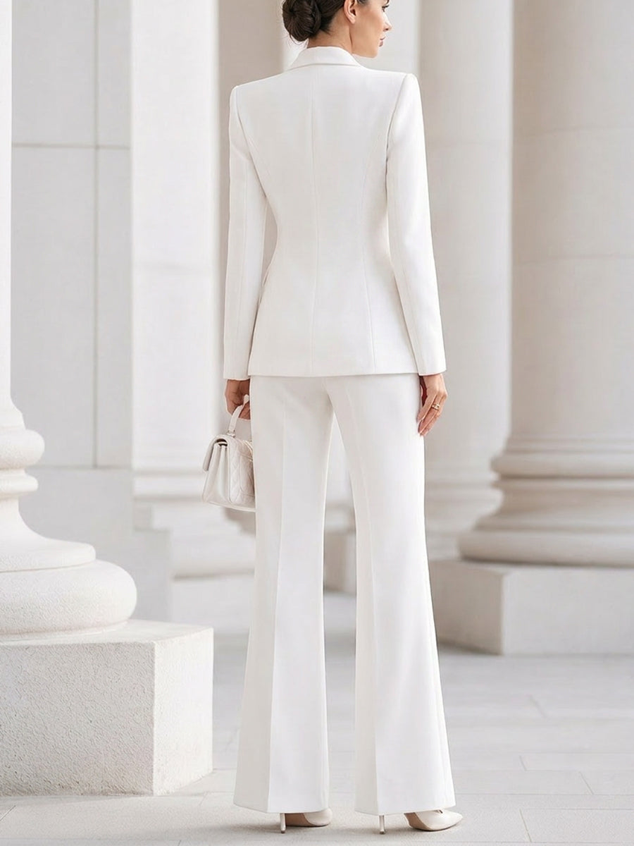 Double-Breasted Blazer & Flared Pants Suit Two-Piece Set