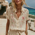 Women's Vintage Embroidery Floral Art Short Sleeve Shirt