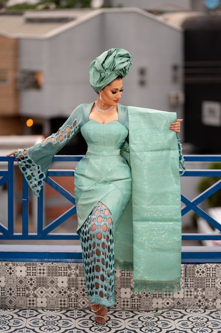 Plus Size Green Hollow Flared Sleeve Wrap Plain Maxi Dress