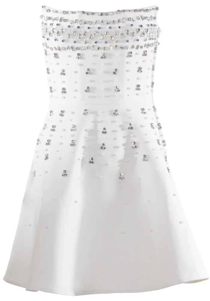 Crystal Strapless A Line Dress White