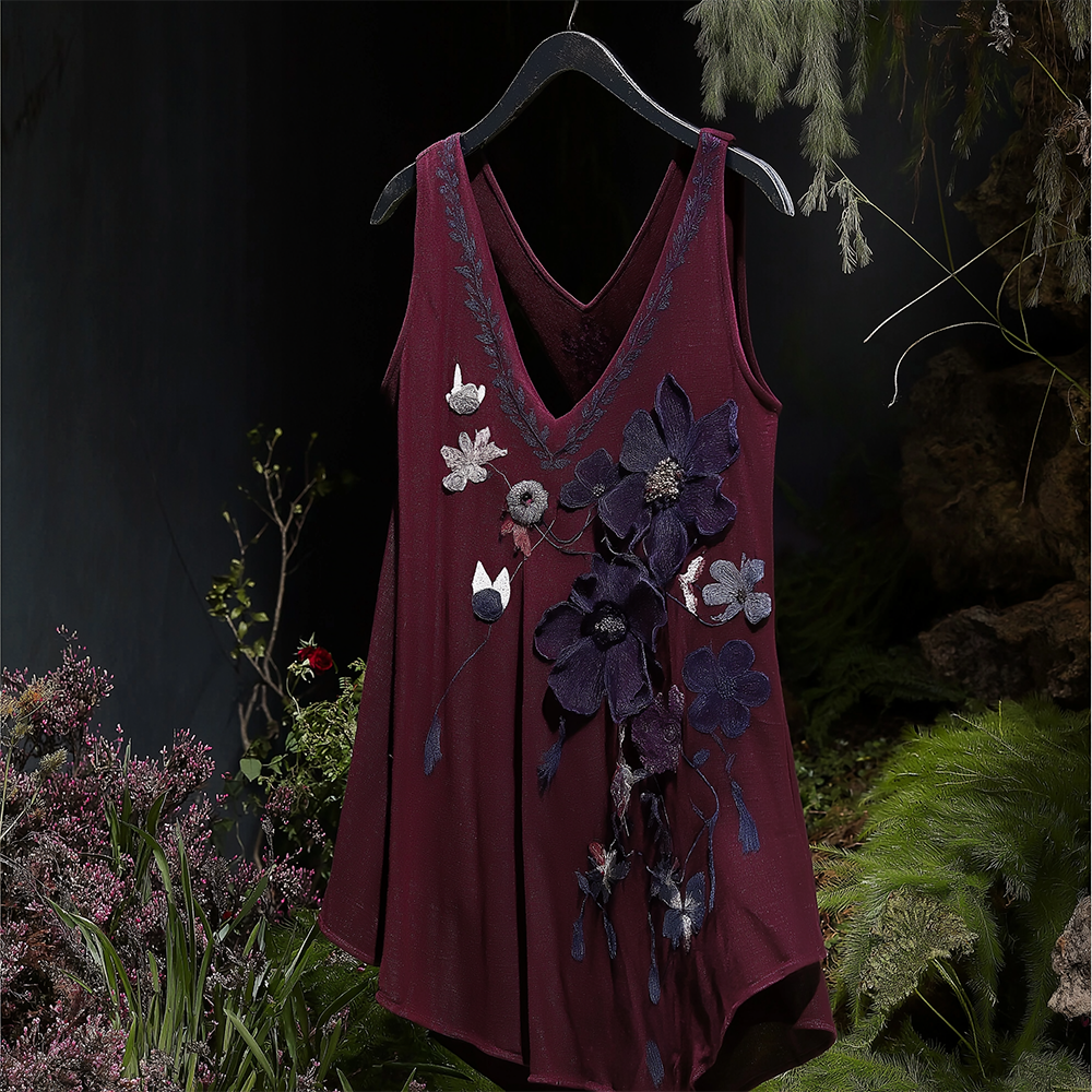 Vintage Ethnic Floral Embroidered Linen Sleeveless Top