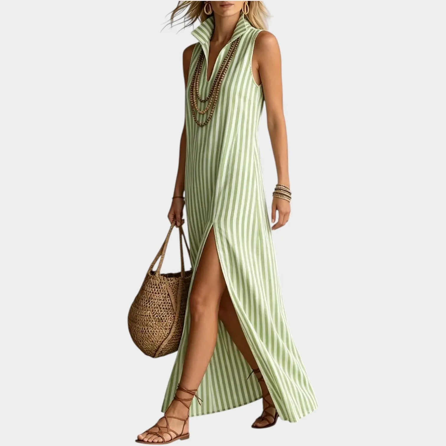 Striped Sleeveless Resort Maxi Dress