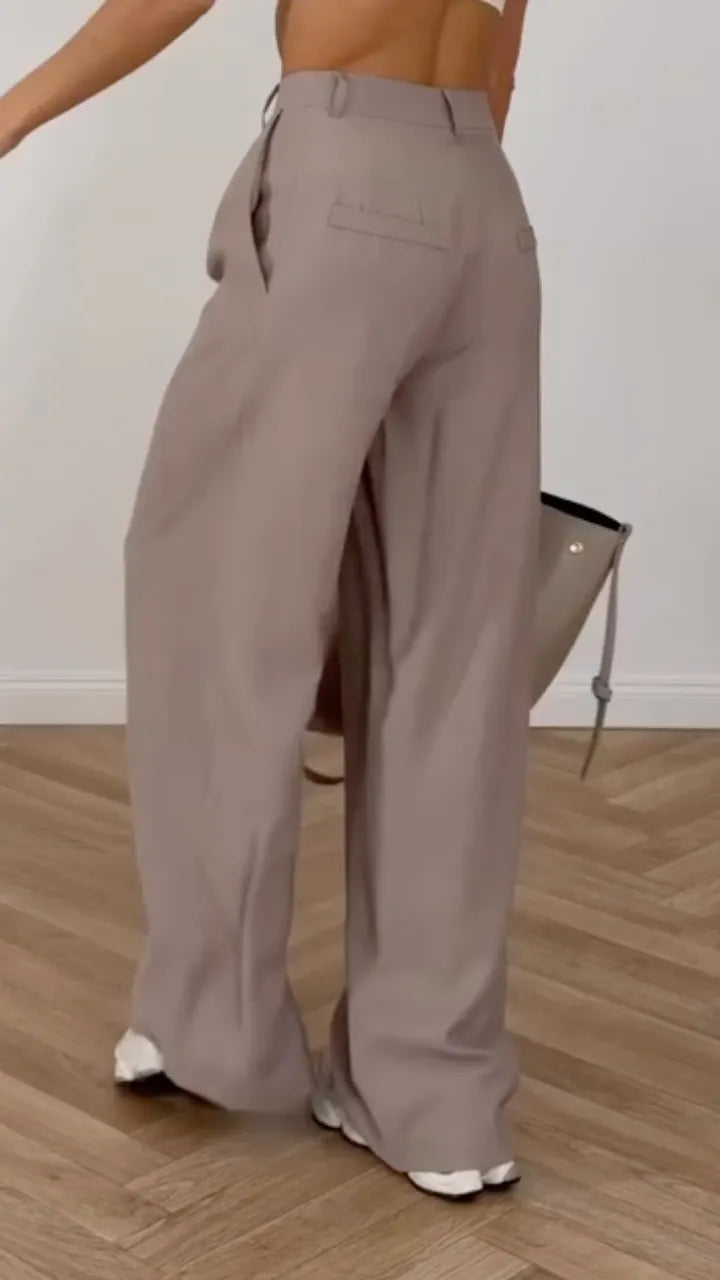 High Waist Pleated Loose Wide Leg Suit Pants,