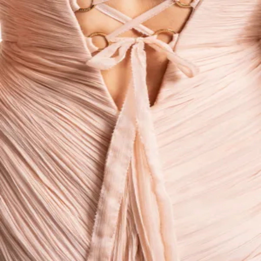 🌸 Abito monospalla rosa antico in chiffon plissettato