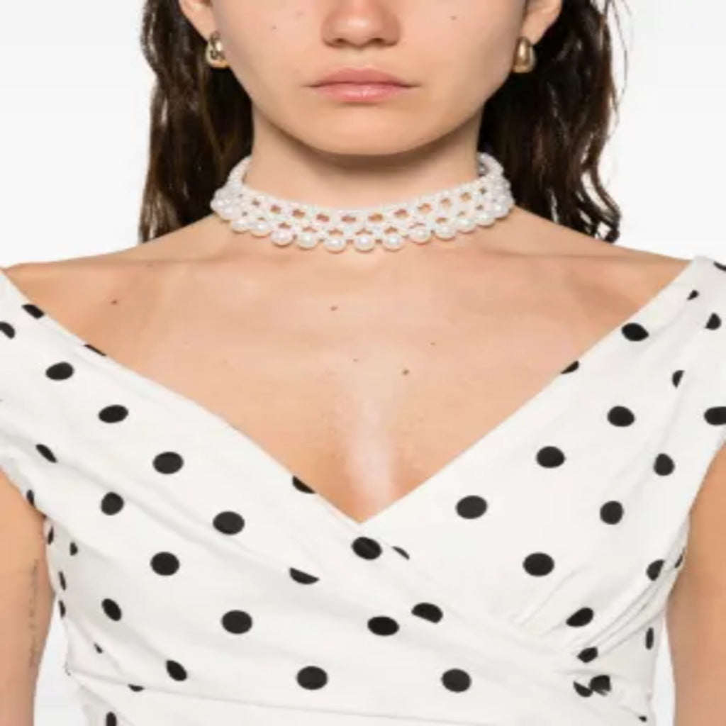 Abito Midi&nbsp;Donna a Pois Bianco e Nero