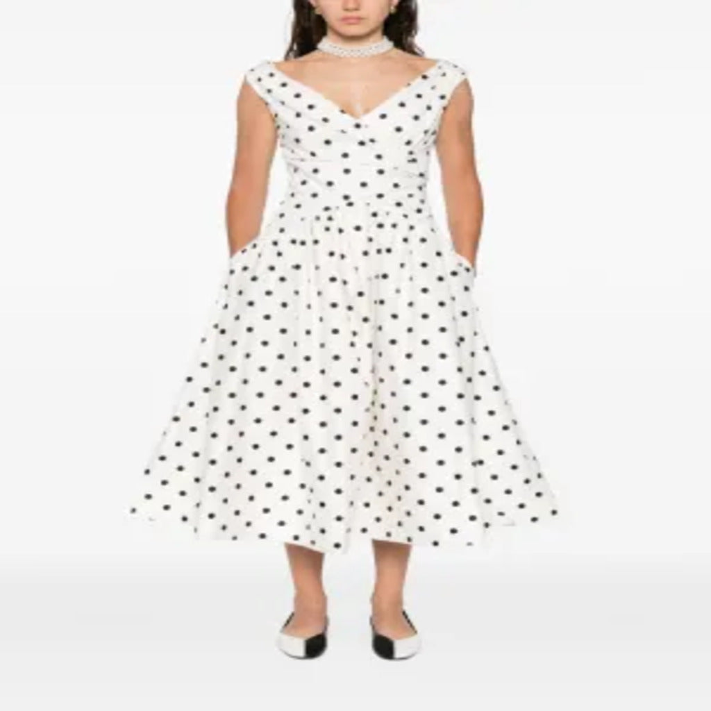 Abito Midi&nbsp;Donna a Pois Bianco e Nero