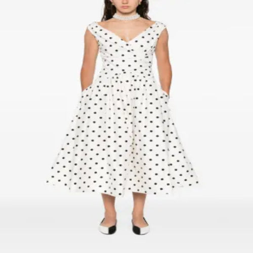 Abito Midi&nbsp;Donna a Pois Bianco e Nero