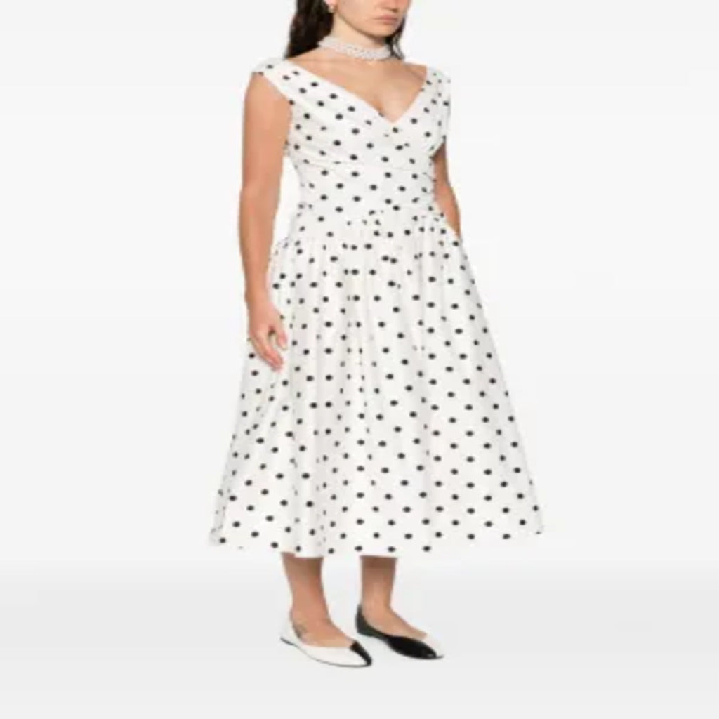 Abito Midi&nbsp;Donna a Pois Bianco e Nero