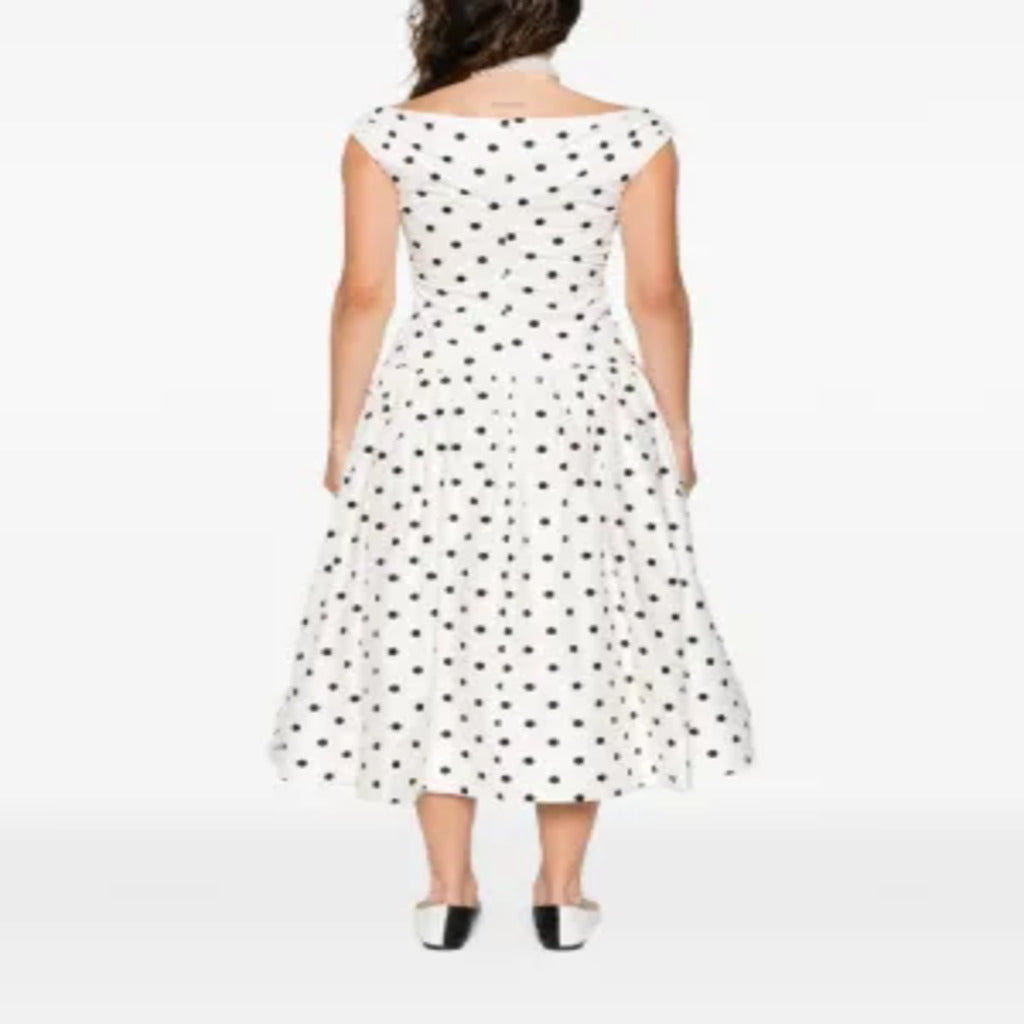 Abito Midi&nbsp;Donna a Pois Bianco e Nero