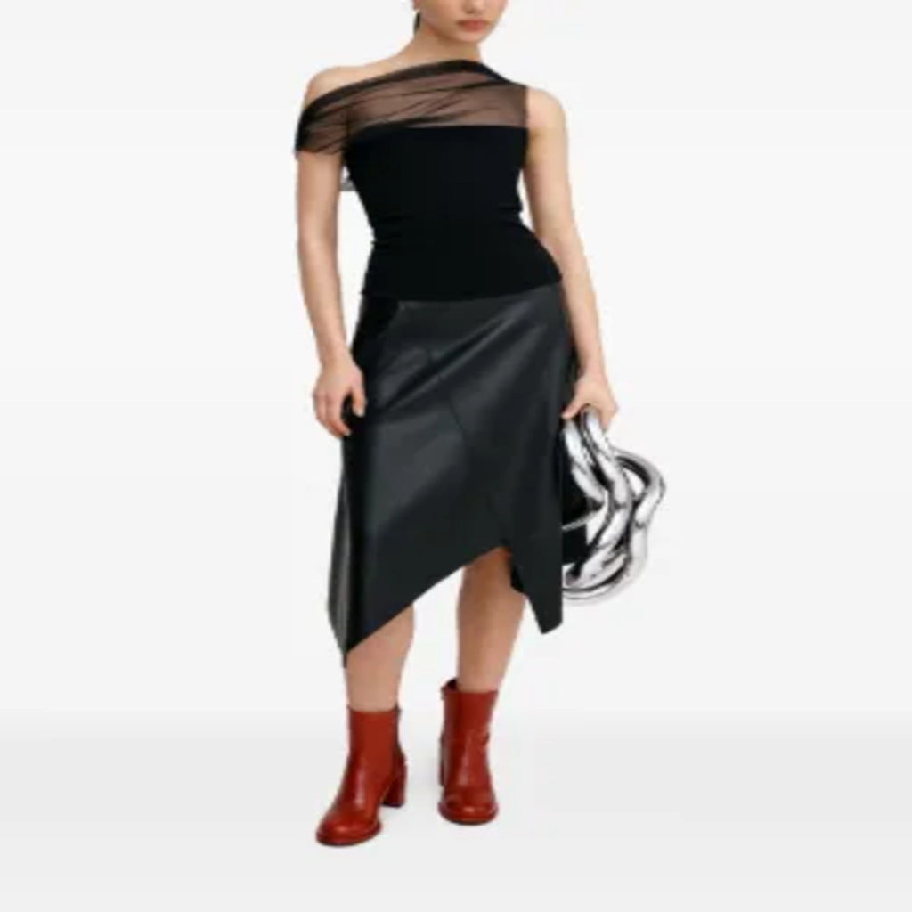 Top Donna Nero Asimmetrico con Tulle