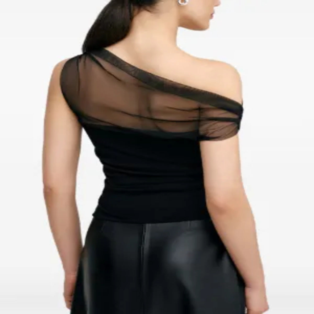 Top Donna Nero Asimmetrico con Tulle