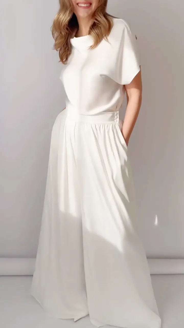 White High Waist Wide Leg Pants