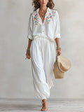 Bohemian Floral Embroidered Shirt And Trouser Suit