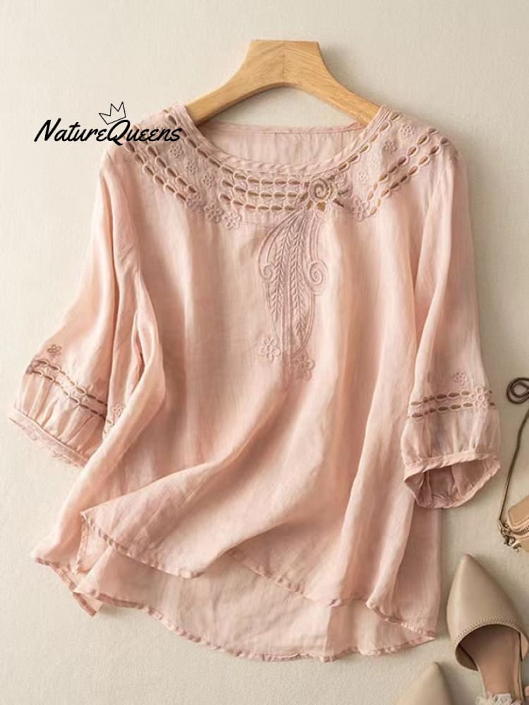 Embroidered Art Retro Half Sleeve Shirt
