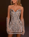 Sexy Crystal-Embellished Beaded Fringed Mini Dress