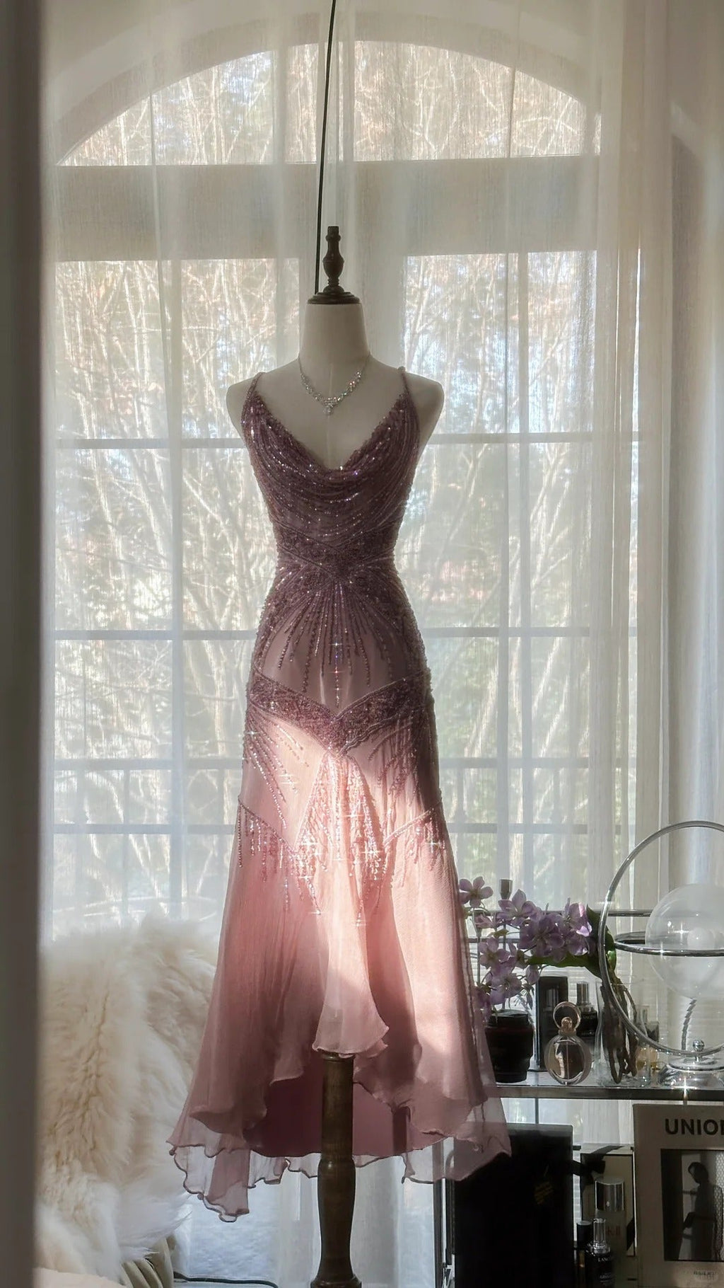 Vintage Evening Dresses, Sleeveless Pink Party Gowns  25514