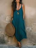 Bohemian Teal Lightweight Chiffon Loose Fit Spaghetti Strap Maxi Dress