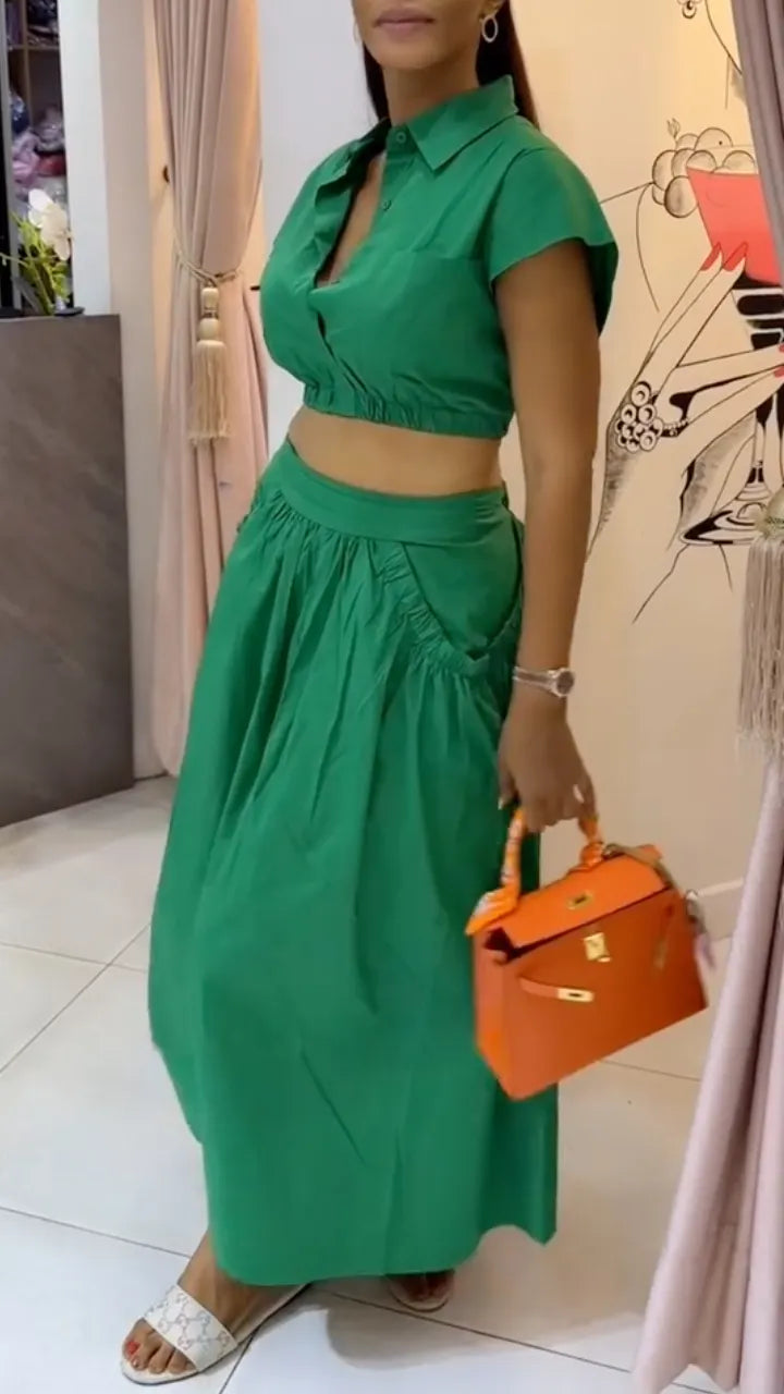 Short Shirt + Large Pocket A-Line Skirt Set
