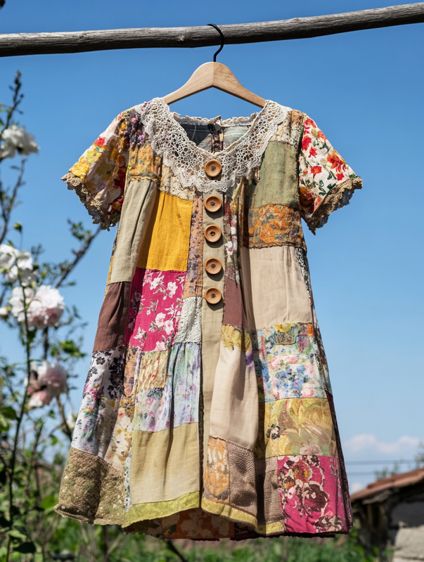 Summer colorful vacation patchwork contrast dress dfe2