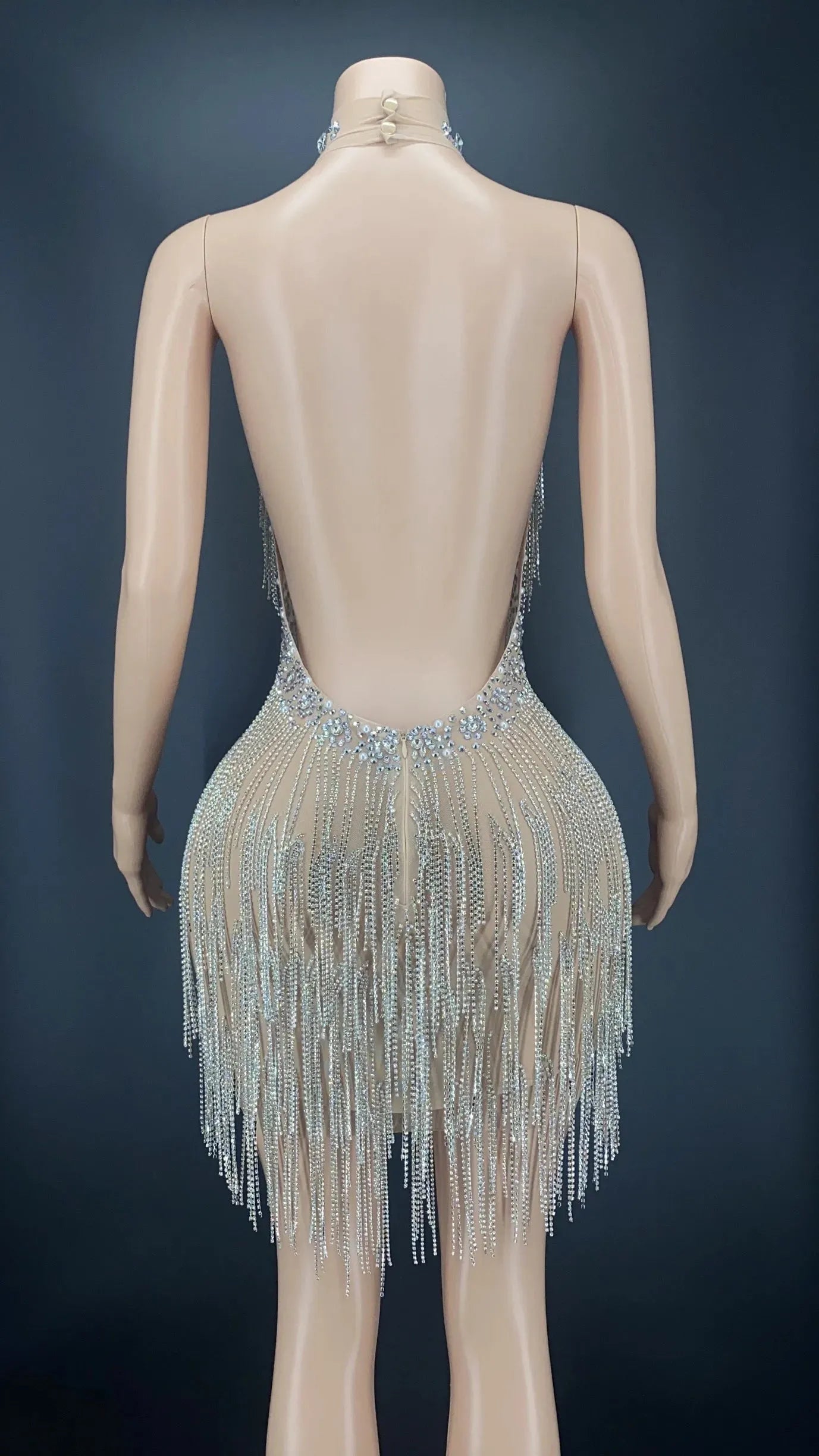 Trend4us Handmade Halter Backless Rhinestone Tassel Dance Dress