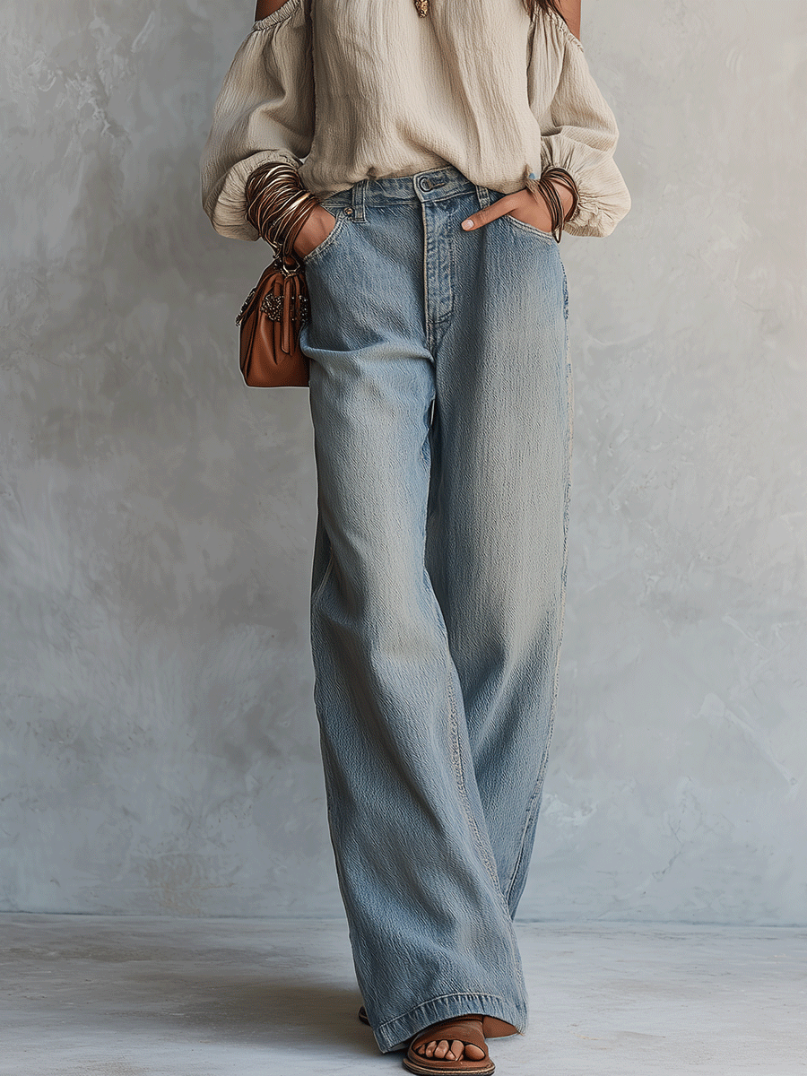 Bohemian Cold-Shoulder Resort Linen Blouse