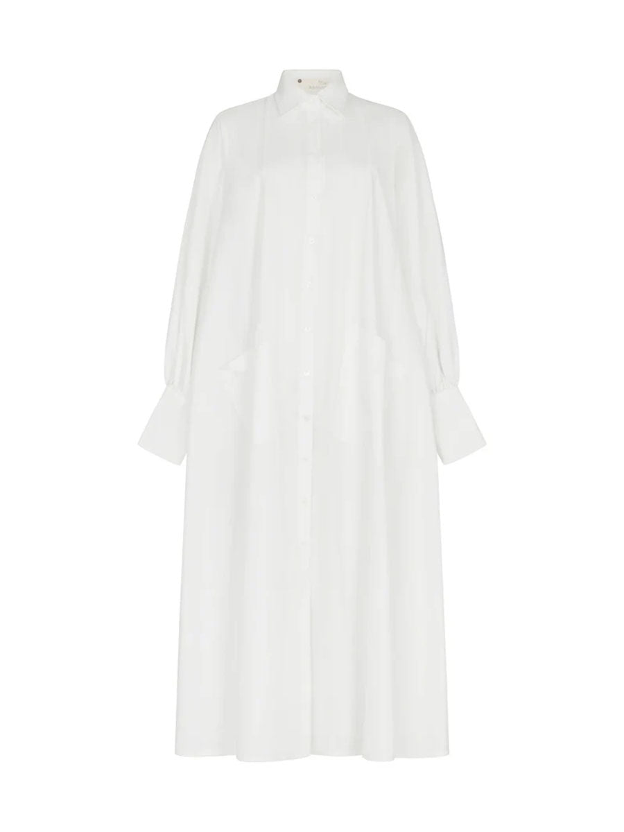 Split-side Split-front Solid Color Pockets Buttoned Loose Long Sleeves Lapel Shirt Dress Maxi Dresses