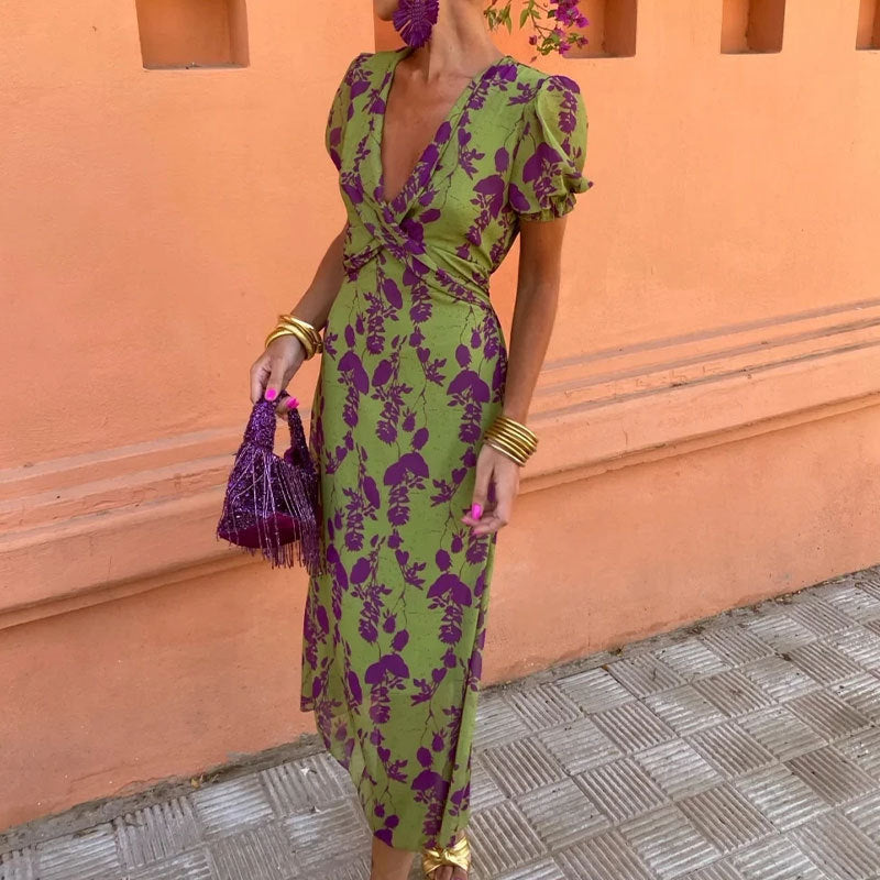 Floral Wrap Midi Dress