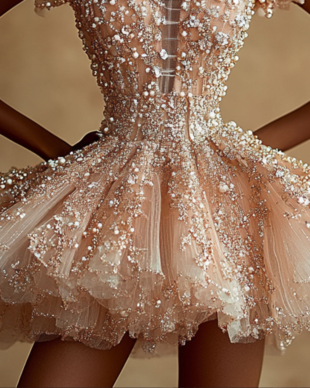 Luxurious Glitter Embroidery Sequin Pearl Rhinestone Mini Dress
