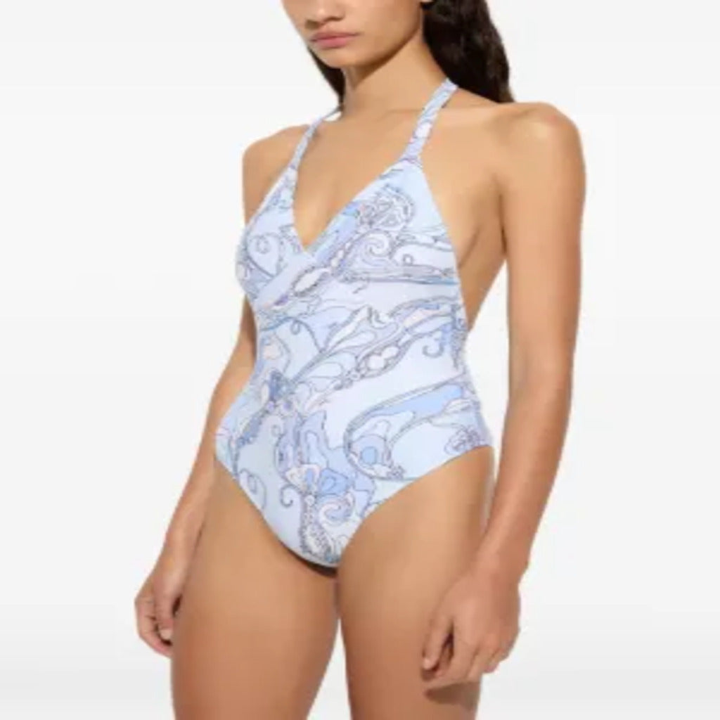 🏖️ Costume intero a halter celeste con stampa paisley