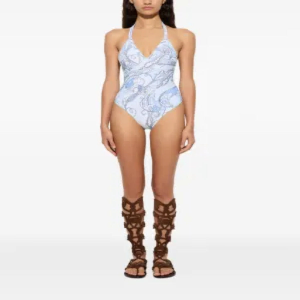 🏖️ Costume intero a halter celeste con stampa paisley