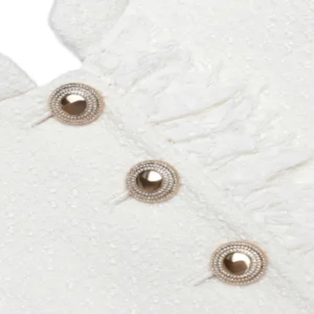 Vestido Corto Sin Mangas de Tweed Blanco con Detalles de Lujo | AnneLazpitaDesign