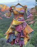 Summer colorful vacation patchwork contrast dress d389