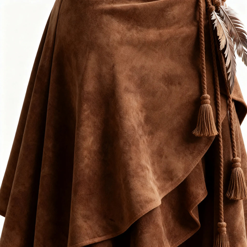 Retro Western Style Irregular Design Suede Skirt