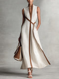 Women's Stand-up Collar Sleeveless Casual Loose Cotton And Linen Dress