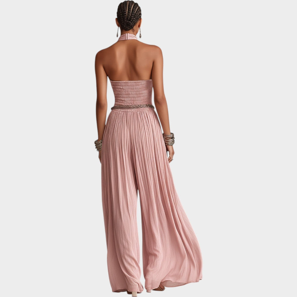 Elegant Halter-Neck Pleated Jumpsuit