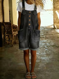 Women's Summer Lightweight Denim-Style Overalls - Adjustable Strap Short Jumpsuit with Pockets