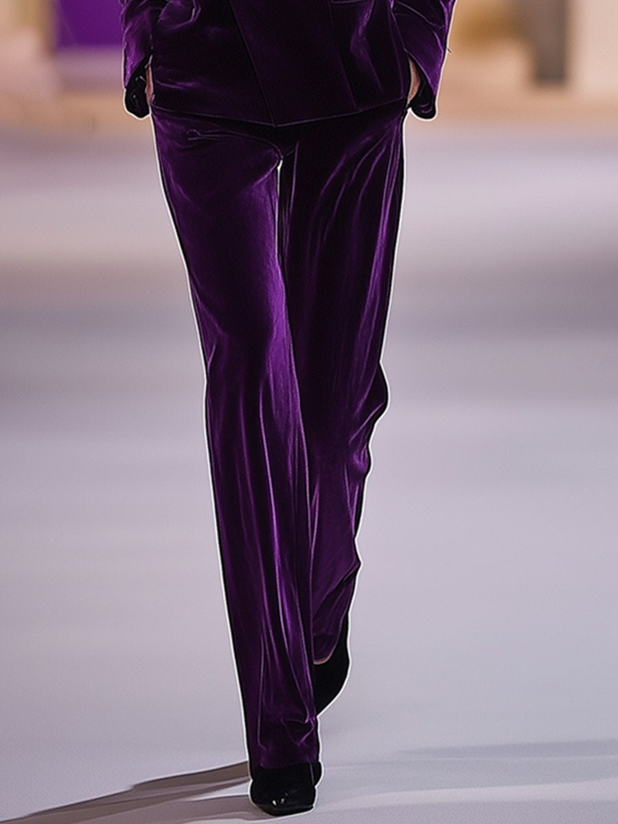 [24-hour shipping out]High-End Temperament Loose Retro Purple Velvet Suit