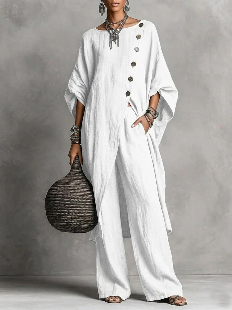 Linen Oversized Tunic & Wide‑Leg Pants Co‑Ord Set