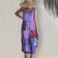 Vintage Bohemian Geometric Floral Art Linen Blend Dress