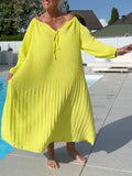 Bright Yellow Pleated Off‑Shoulder Midi Dress
