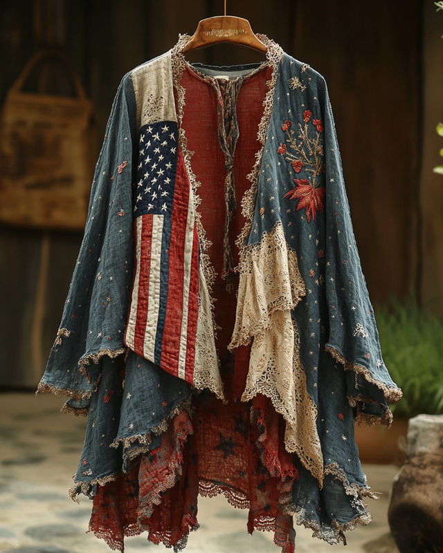 Summer Vintage Independence Day Lace Patchwork Cardigan 69ca